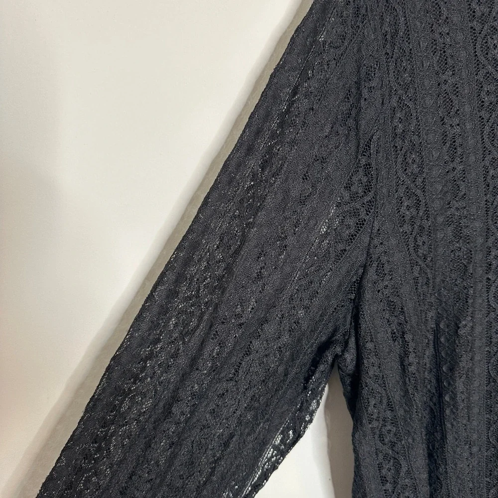 Chicos Black Lace Long Sleeve Top Women Size XXL Sheer Overlay - Picture 8 of 11